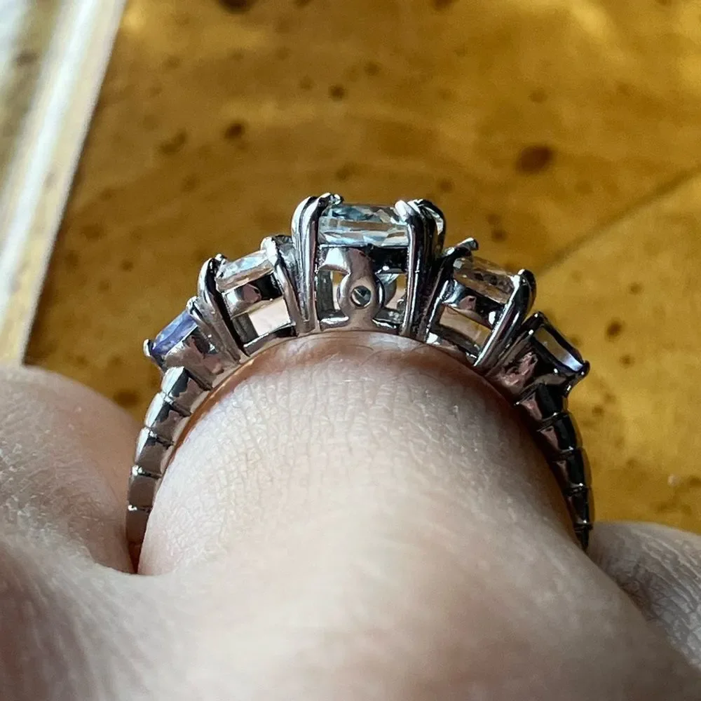 Natural Aquamarine Tanzanite Morganite Sterling Silver Ring Size 7